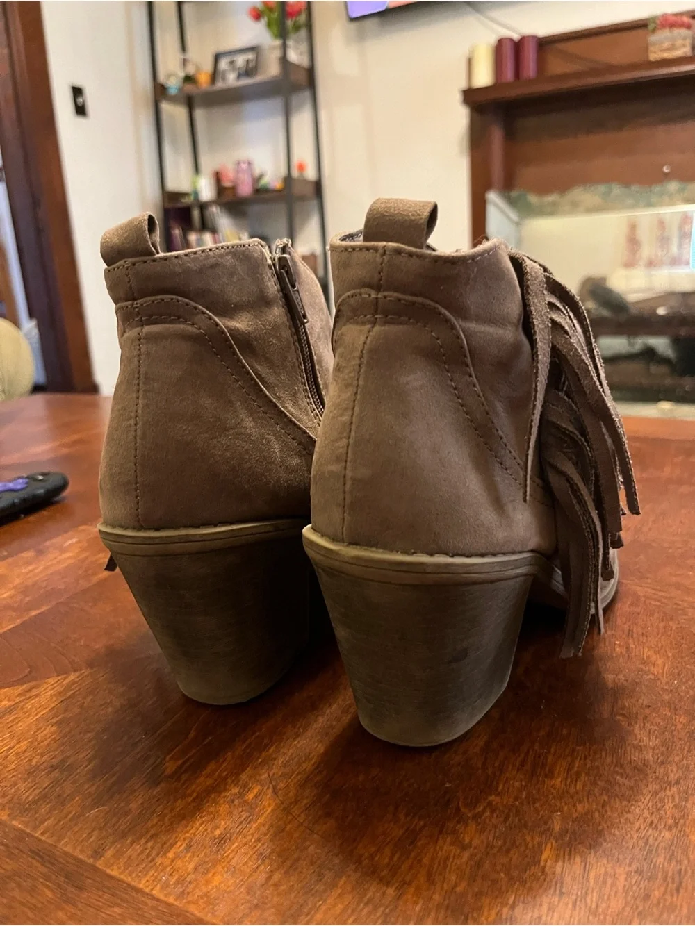 Faded Glory Taupe Suede Fringe Ankle Booties